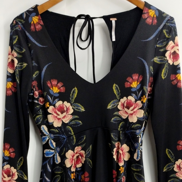 Free People Date Night Black Floral Skater Mini Dress - Picture 3 of 14